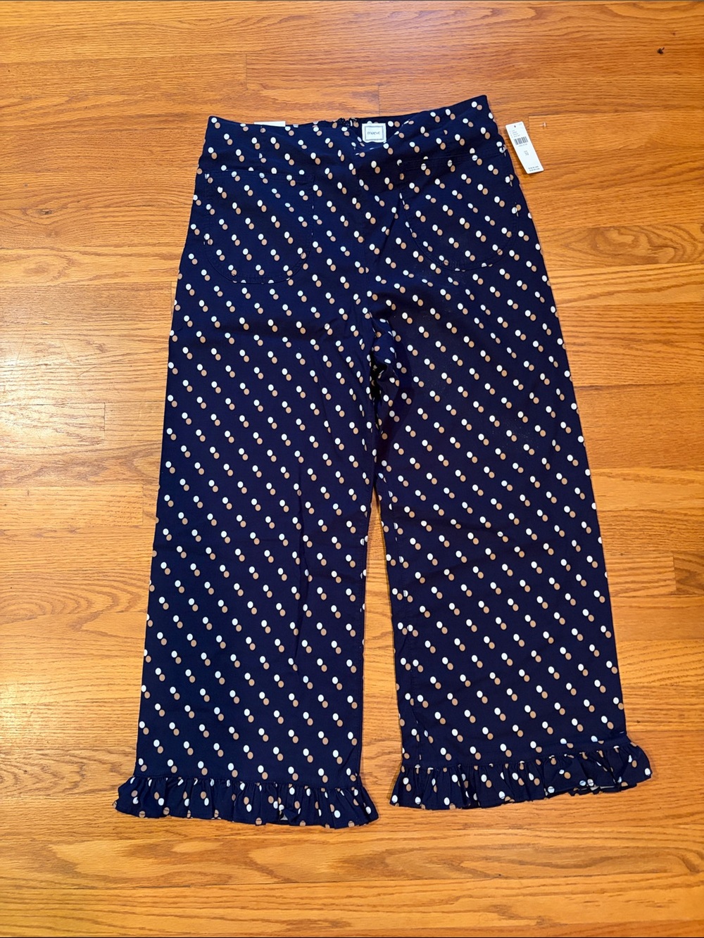 Anthropologie Maeve Colette Navy Polka Dot Ruffle-Hem Wide Leg Pants